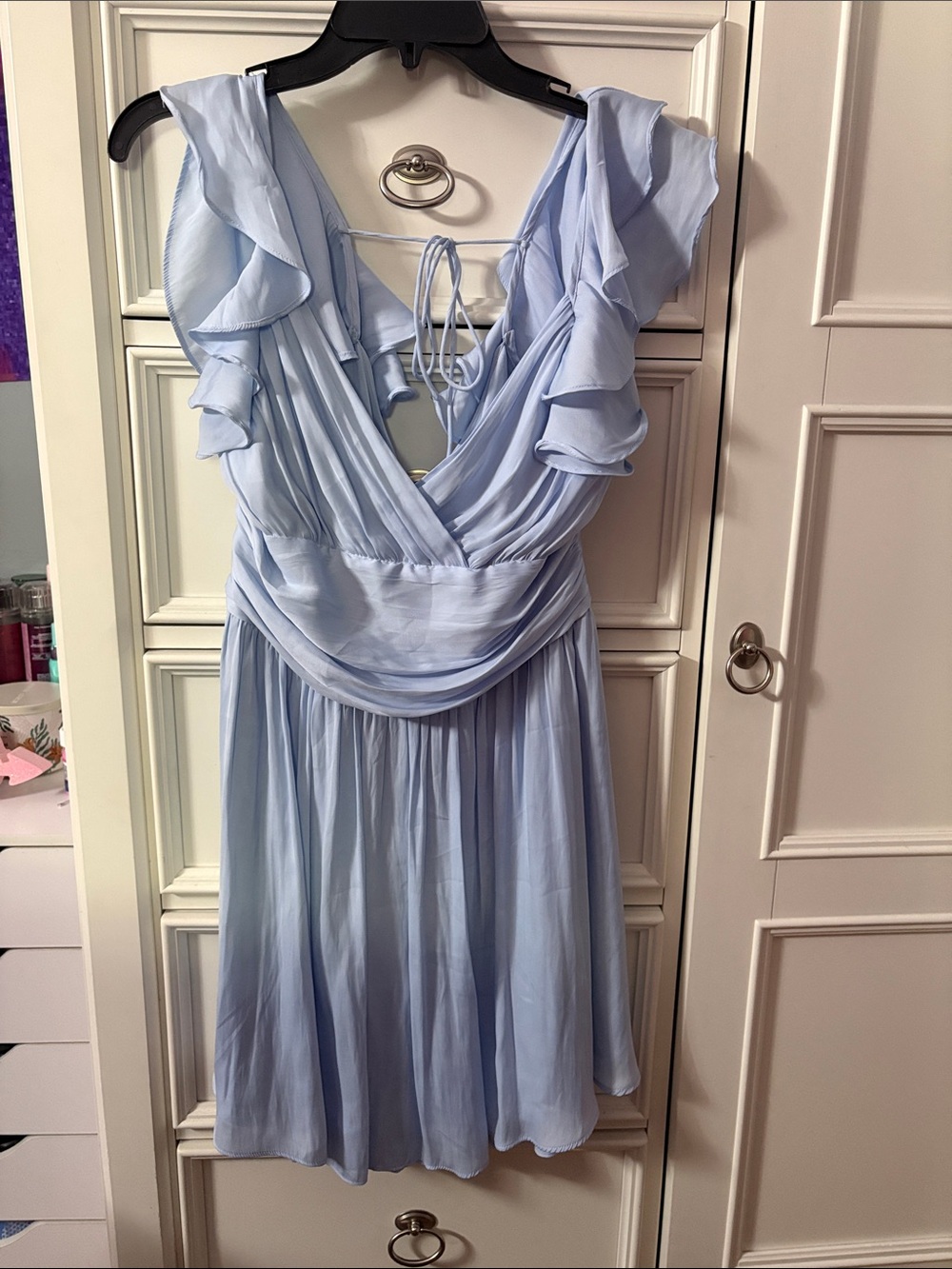 Selfie Leslie Powder Blue Ruffle V-Neck Mini Dress